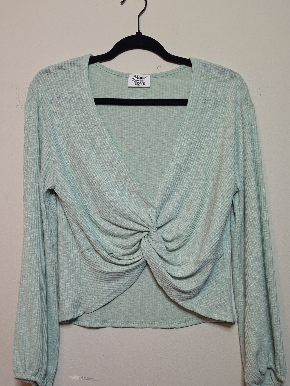 Made With Love Mint Twist-Front Ribbed Crop Top